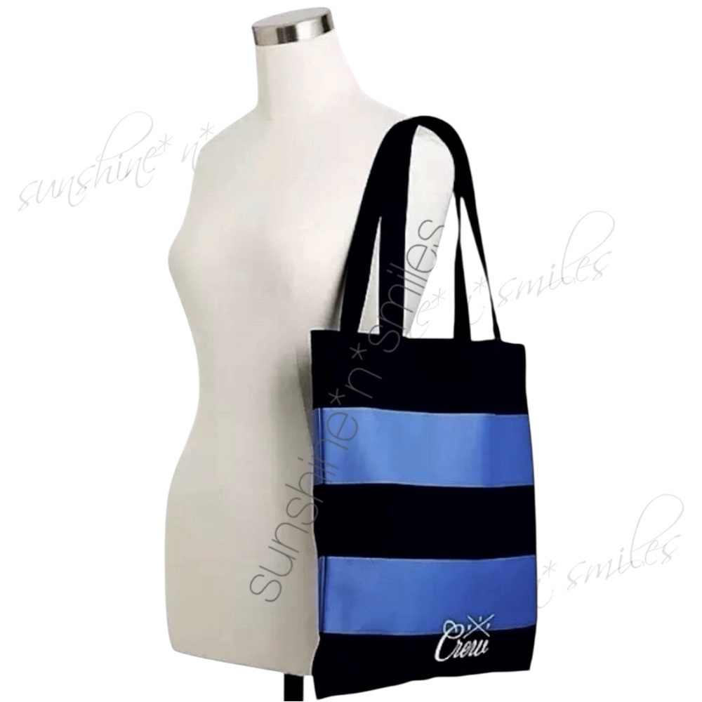 JCREW J.Crew VIP Crew Rugby Blue / Black Striped Shopper Carryall Tote Bag K0085